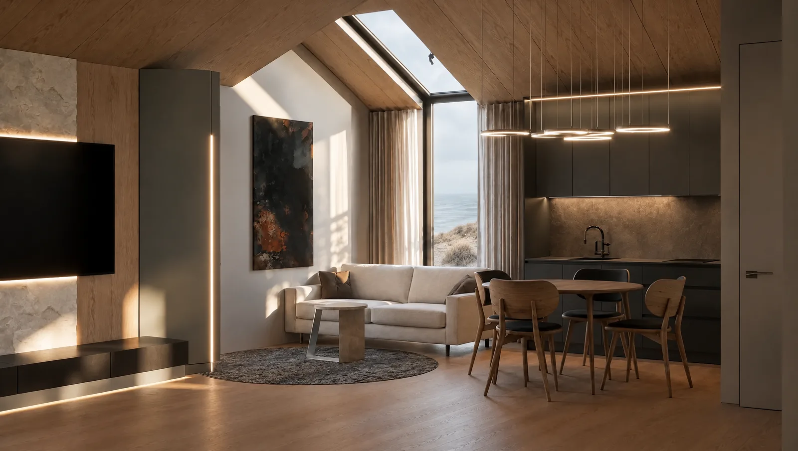 Wohnraum von ANNA mit Blick aufs Meer